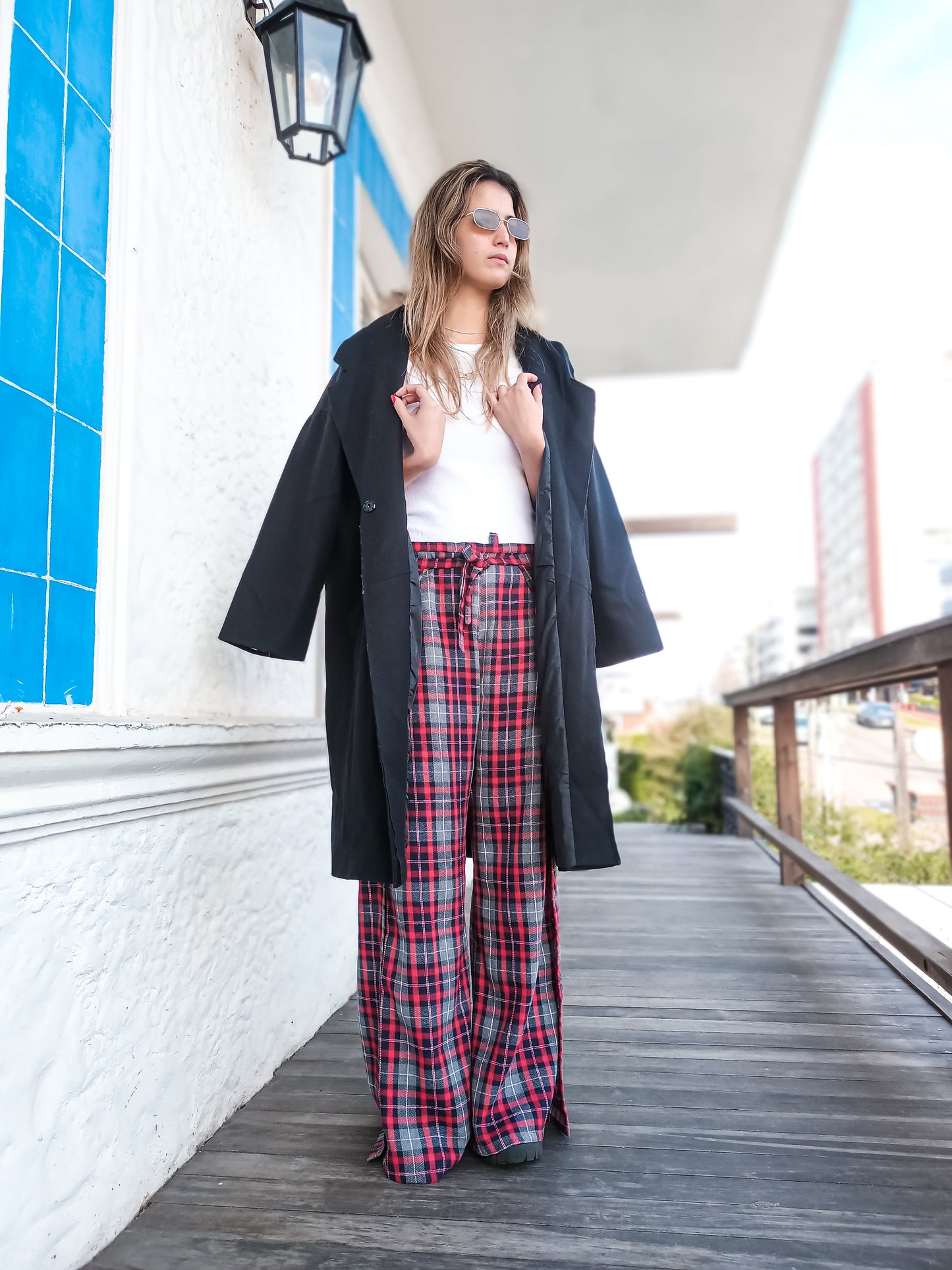 CALÇA XADREZ ( VERMELHO E CINZA)