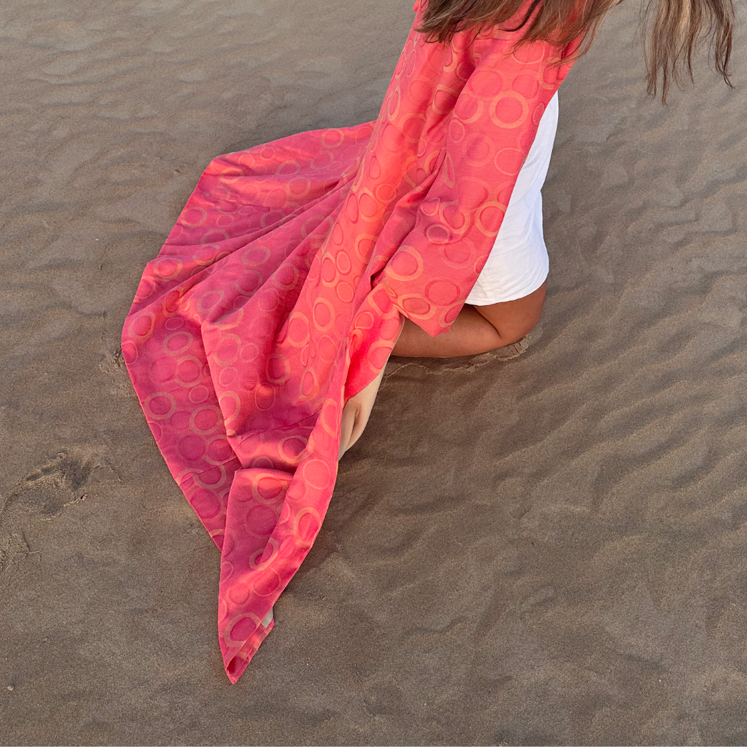 QUIMONO ROSA ESTAMPADO DE SHANTUNG